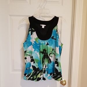 Elegant Blue and Black Blouse with Floral Design